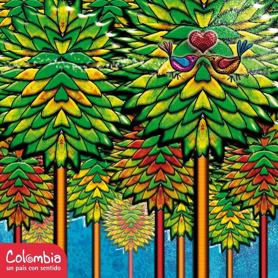 Diseño Cucaracheros: un bosque de árboles ilustrados con aves