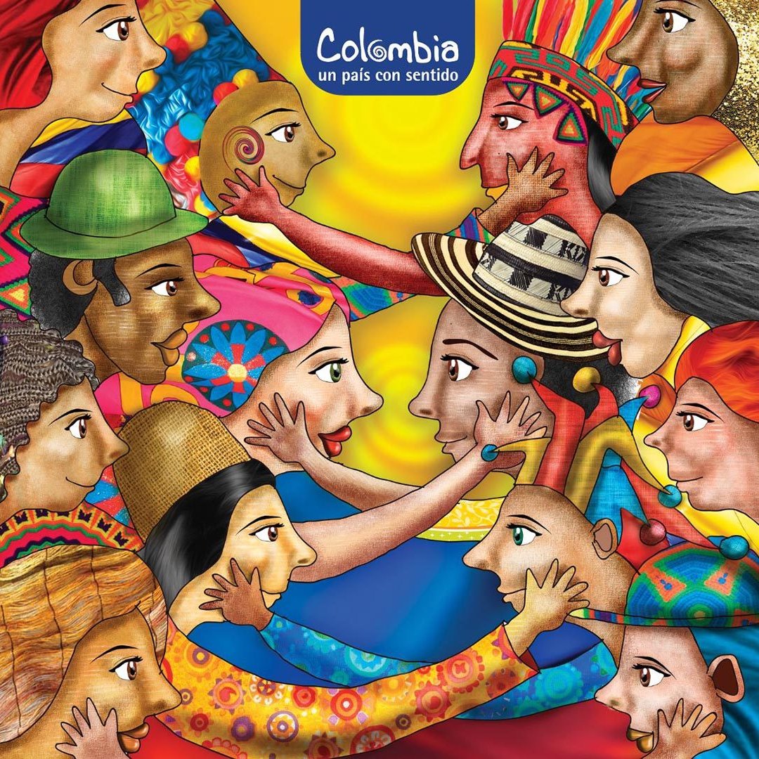 Diseño Encuentro: personas de distintas regiones, unidas alrededor del sol