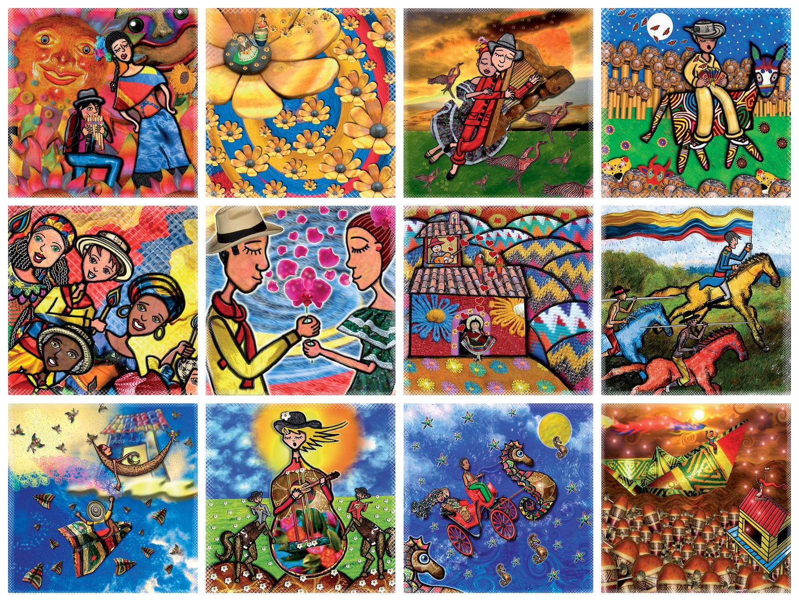 Las doce carátulas del calendario Música Colombiana, edición 2020, en cuadrícula