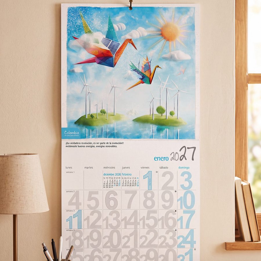 La misma ilustración aplicada: la lámina de enero del calendario de pared